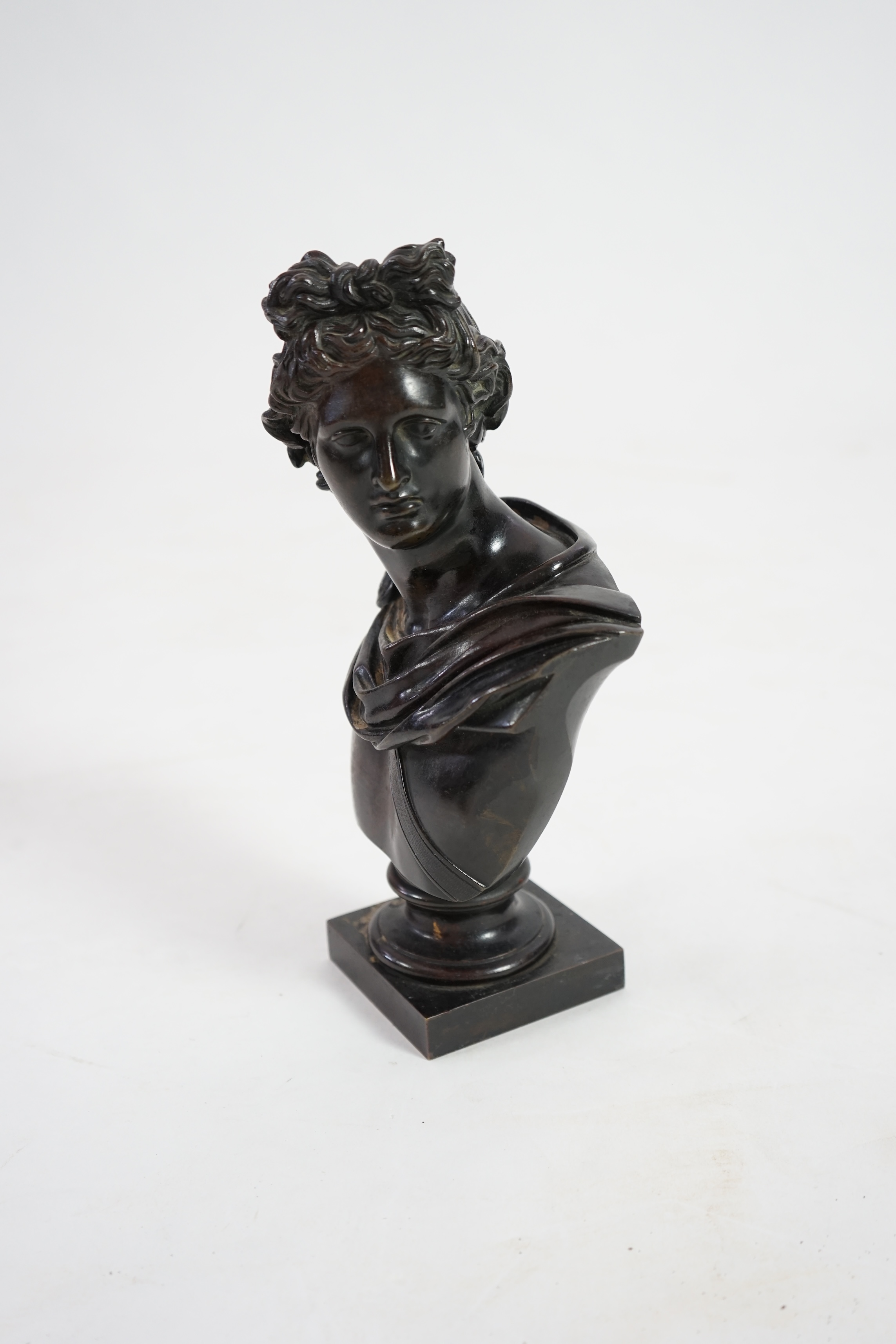 After the antique, a late 19th century Italian bronze bust of Apollo Belvedere